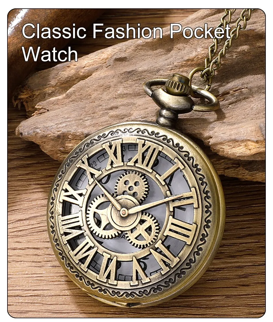 2026 New Antique Steampunk Vintage Roman Numerals Quartz Pocket Watch Bronze Case Necklace Pendant Clock Chain Mens Women