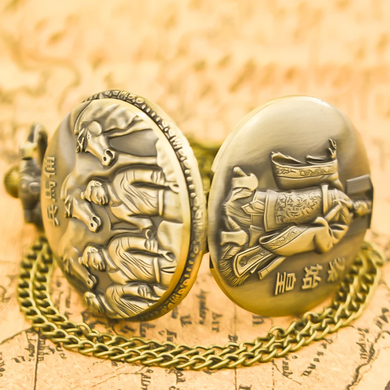 Retro Charm China Qin Shihuang and Terra Cotta Warriors Carved Quartz Pocket Watch Steam Punk Unisex Necklace Pendant Gift