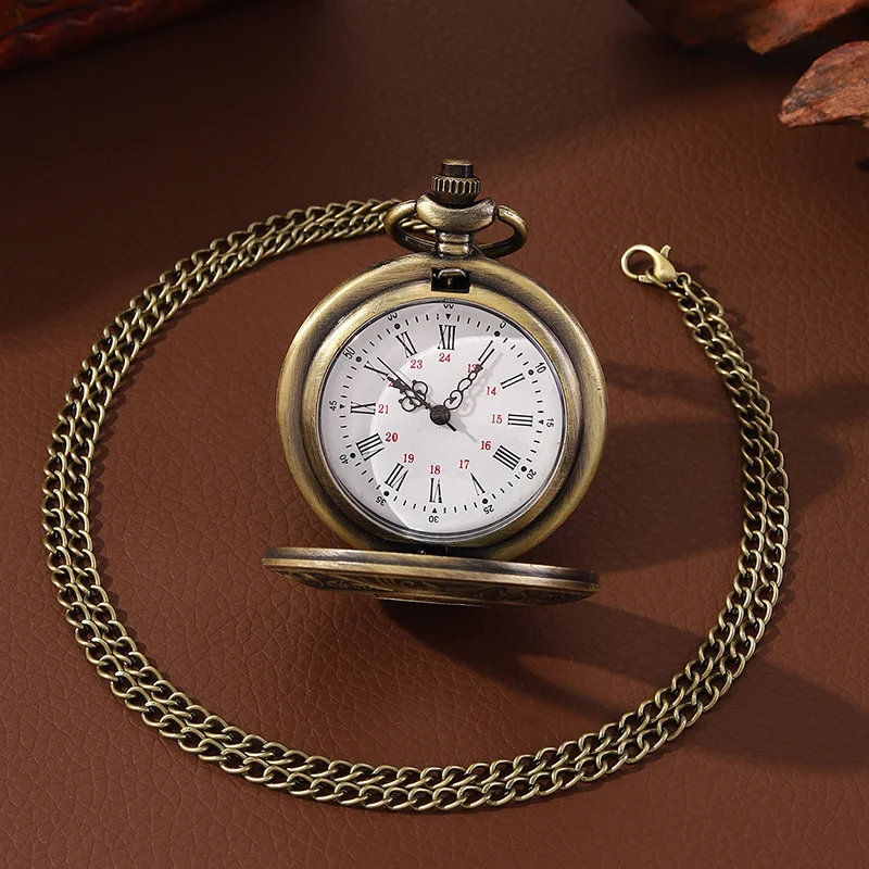 2026 Vintage Bronze Romantic English Vintage Classic Pattern Pocket Watch Roman Numerals Antique Pocket Watch Father's Day Gift