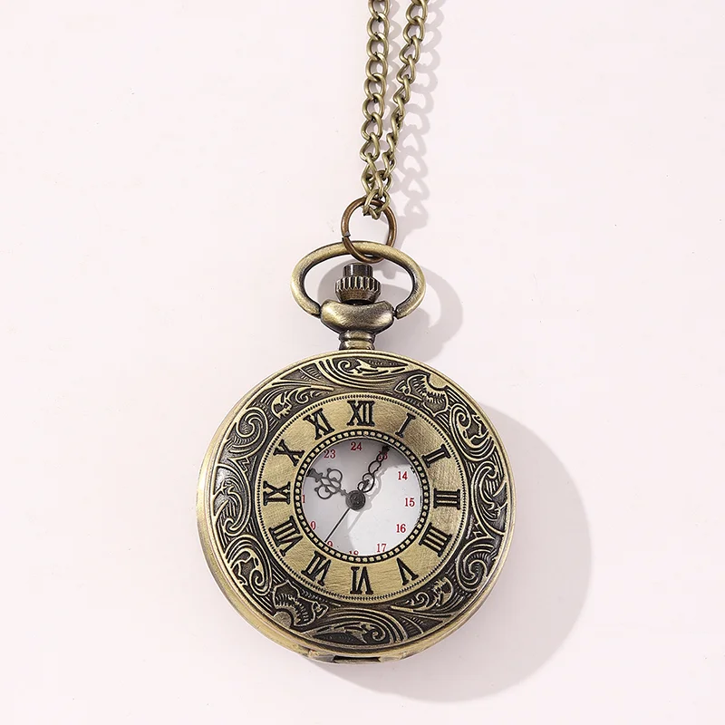 2026 Vintage Bronze Romantic English Vintage Classic Pattern Pocket Watch Roman Numerals Antique Pocket Watch Father's Day Gift
