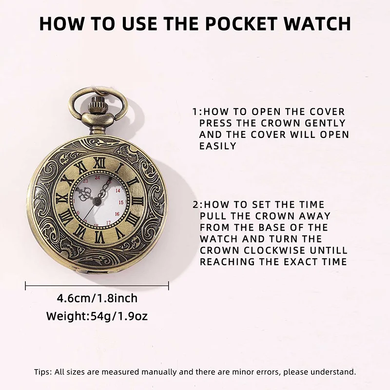 2026 Vintage Bronze Romantic English Vintage Classic Pattern Pocket Watch Roman Numerals Antique Pocket Watch Father's Day Gift