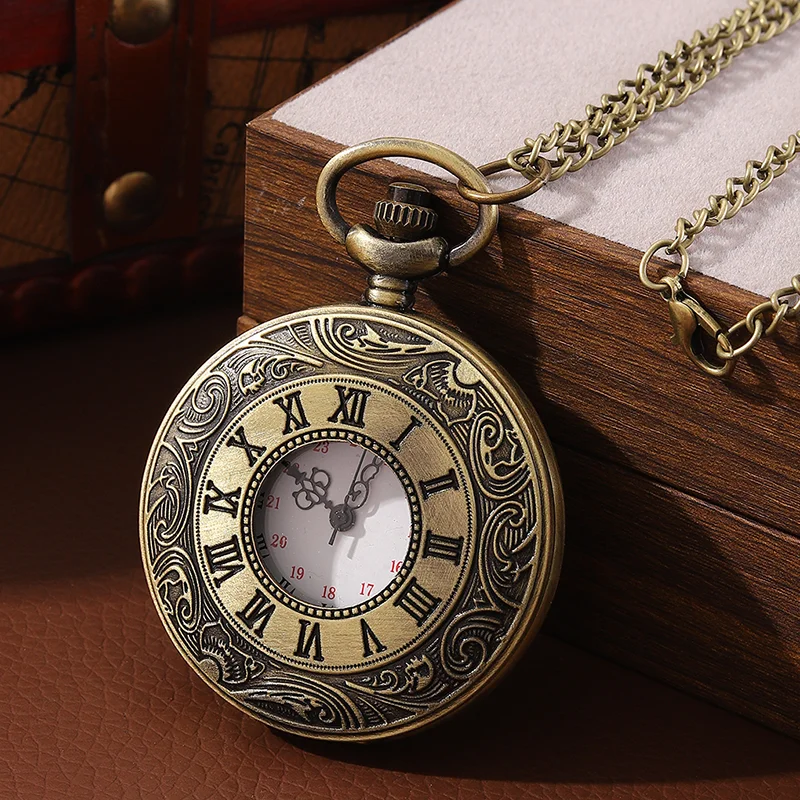 2026 Vintage Bronze Romantic English Vintage Classic Pattern Pocket Watch Roman Numerals Antique Pocket Watch Father's Day Gift