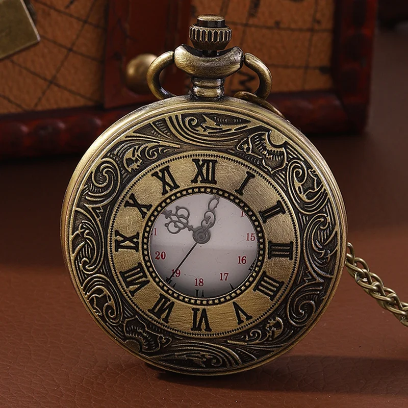2026 Vintage Bronze Romantic English Vintage Classic Pattern Pocket Watch Roman Numerals Antique Pocket Watch Father's Day Gift