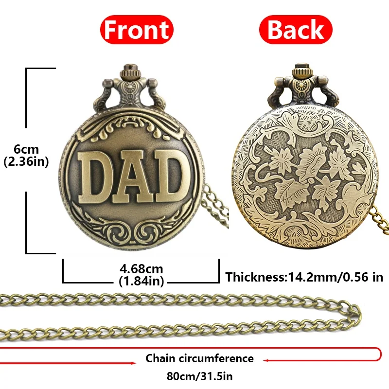 Retro Charm Neutral Fashion Hollow Dad Carving Quartz Steampunk Pocket Watch Necklace Pendant Gift for Father