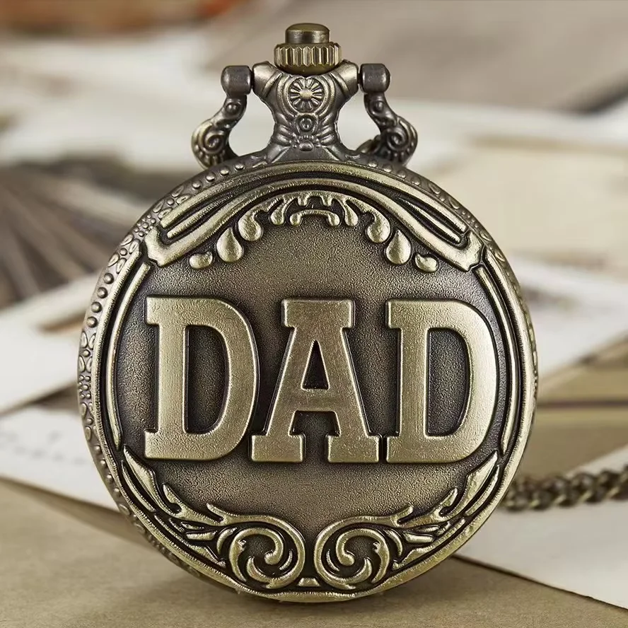 Retro Charm Neutral Fashion Hollow Dad Carving Quartz Steampunk Pocket Watch Necklace Pendant Gift for Father