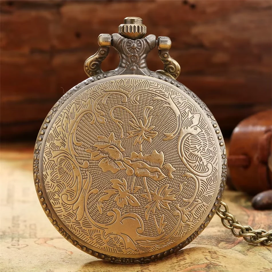 Retro Charm Neutral Fashion Hollow Dad Carving Quartz Steampunk Pocket Watch Necklace Pendant Gift for Father
