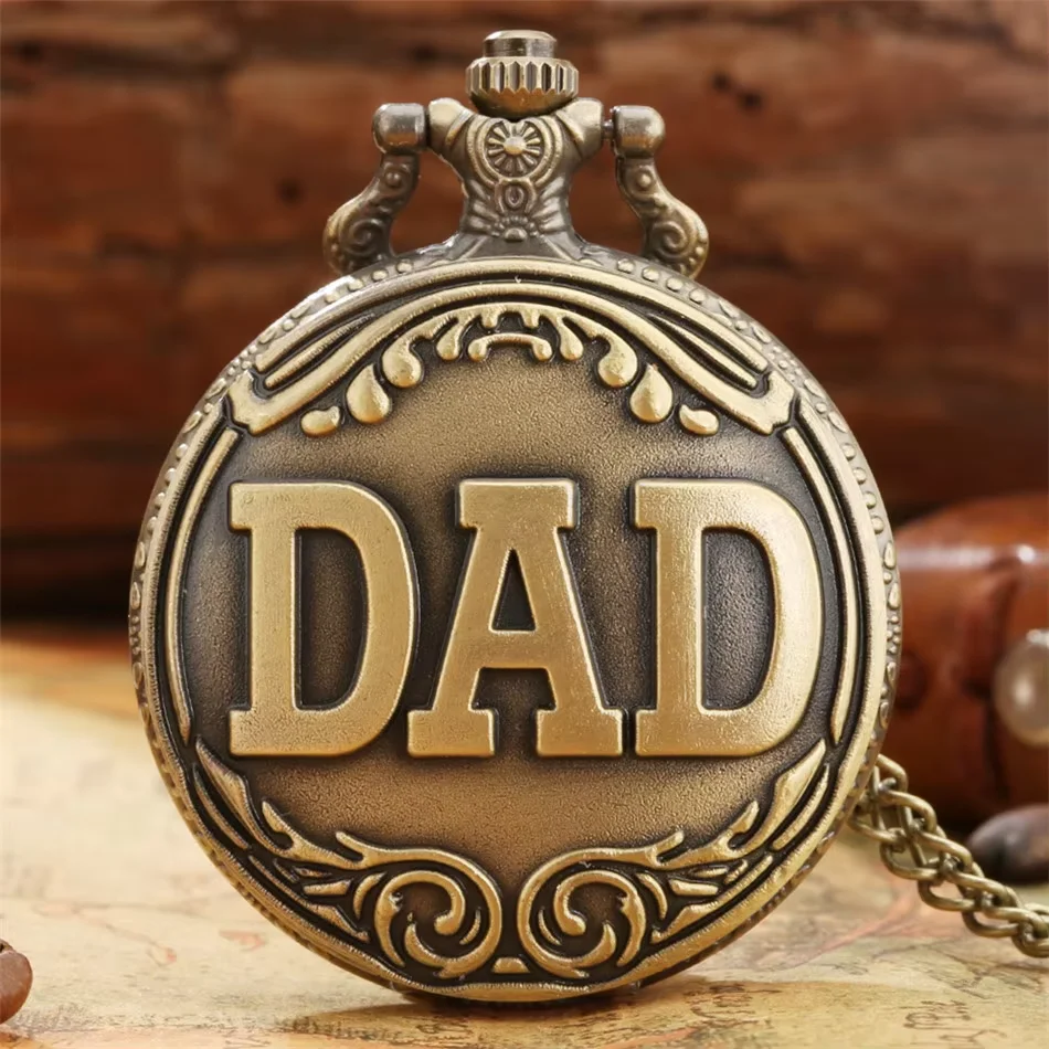 Retro Charm Neutral Fashion Hollow Dad Carving Quartz Steampunk Pocket Watch Necklace Pendant Gift for Father