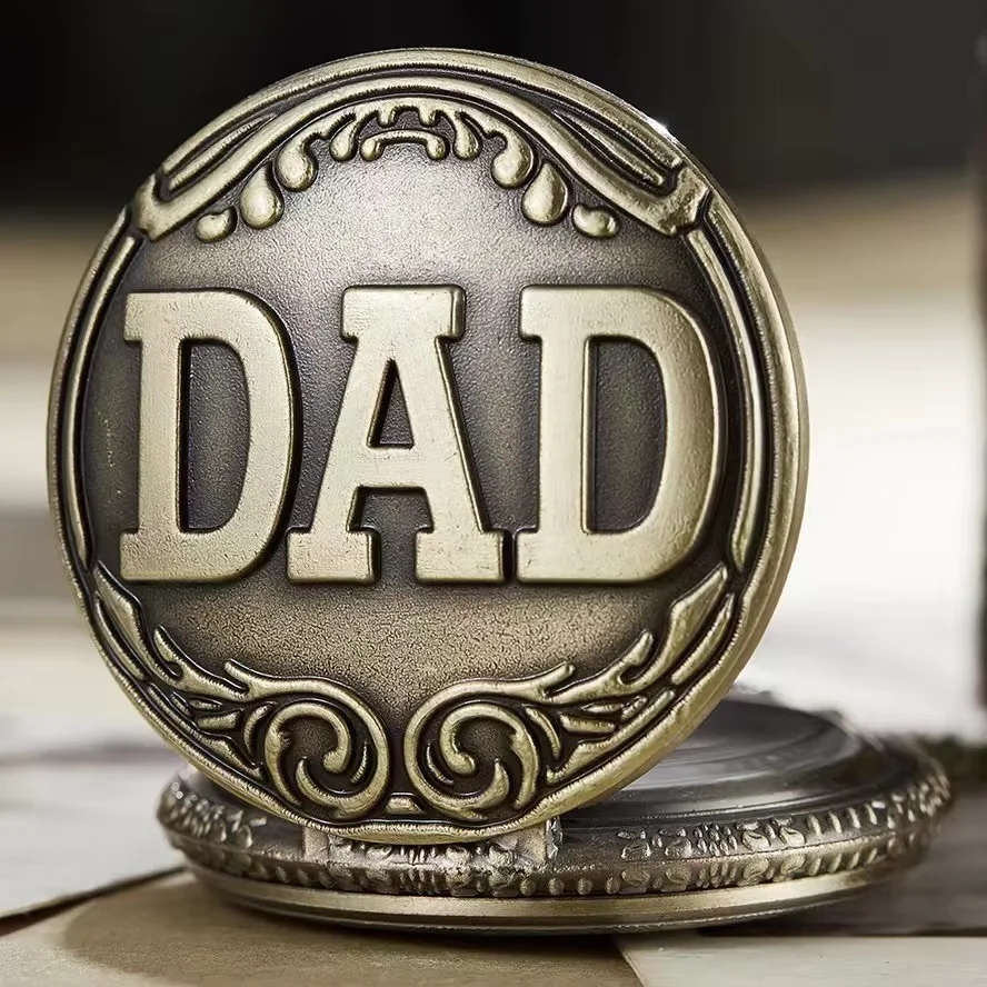 Retro Charm Neutral Fashion Hollow Dad Carving Quartz Steampunk Pocket Watch Necklace Pendant Gift for Father