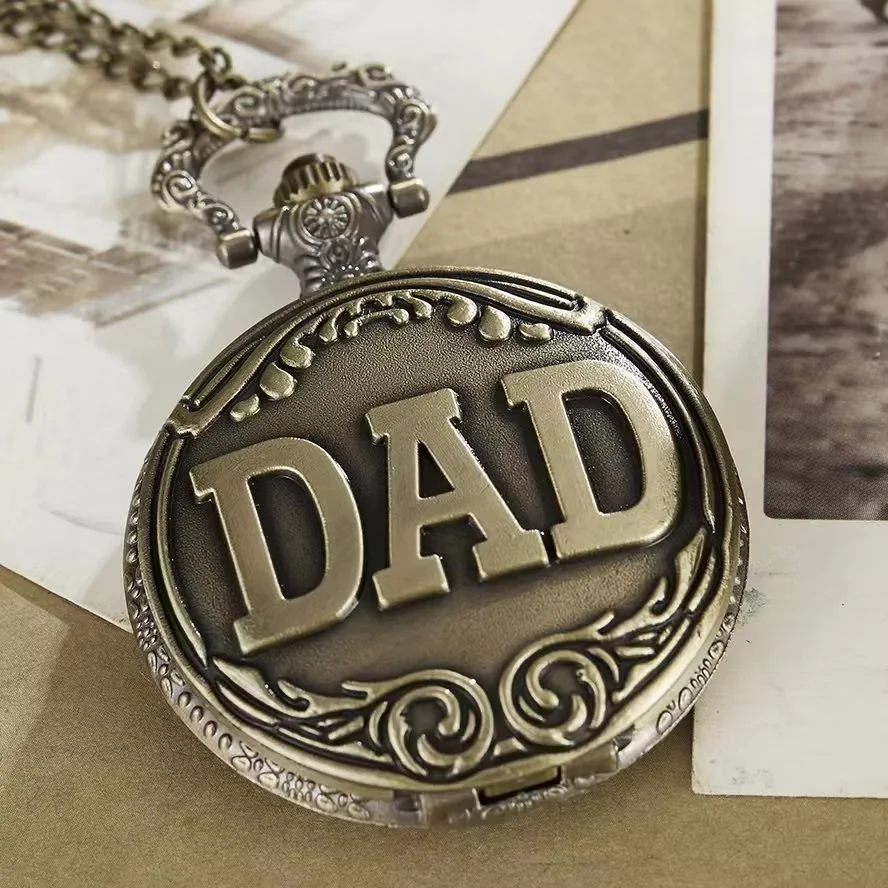 Retro Charm Neutral Fashion Hollow Dad Carving Quartz Steampunk Pocket Watch Necklace Pendant Gift for Father
