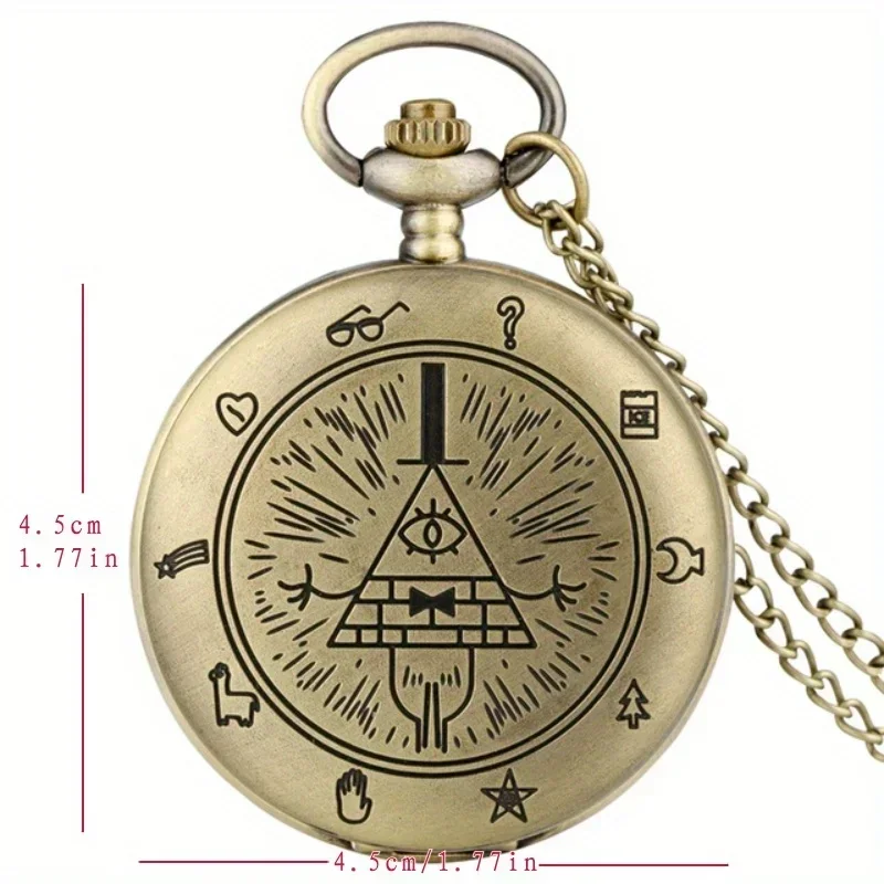 Vintage Bronze Bill Cipher Quartz Pocket Watch Pendant Necklace - Perfect Gift for Women!