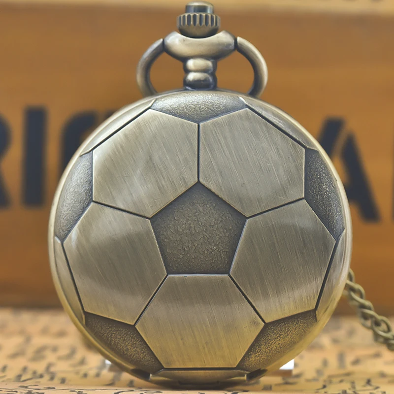 Retro Charm Neutral Fashion Football Carving Quartz Pocket Watch Steampunk Men's and Women's Necklace Pendant Gift