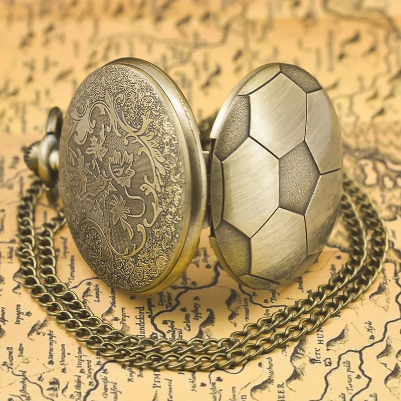 Retro Charm Neutral Fashion Football Carving Quartz Pocket Watch Steampunk Men's and Women's Necklace Pendant Gift