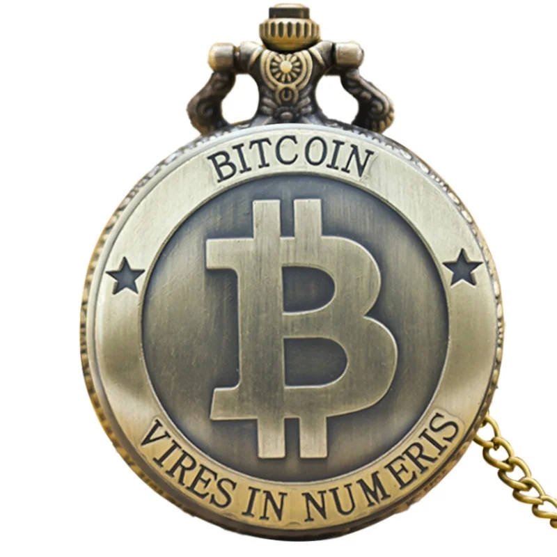 Retro Charm Neutral Fashion Hollow Bitcoin Carving Quartz Steampunk Pocket Watch Men's and Women's Necklace Pendant Gift