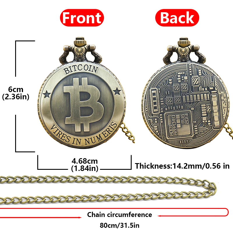 Retro Charm Neutral Fashion Hollow Bitcoin Carving Quartz Steampunk Pocket Watch Men's and Women's Necklace Pendant Gift