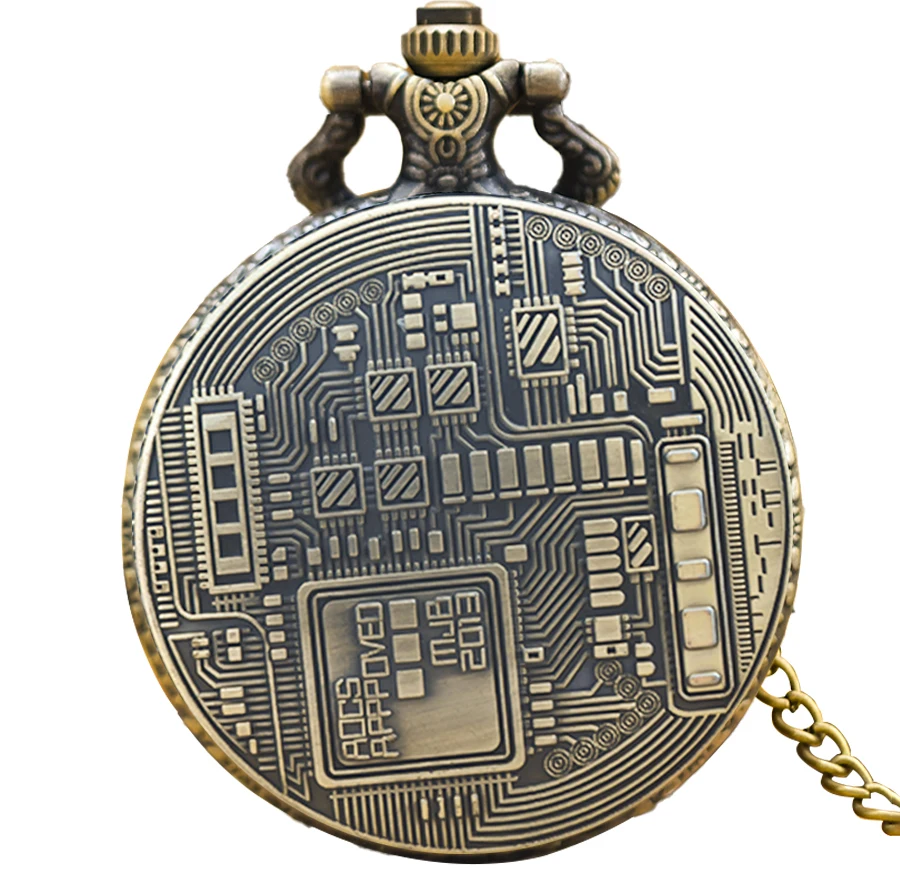 Retro Charm Neutral Fashion Hollow Bitcoin Carving Quartz Steampunk Pocket Watch Men's and Women's Necklace Pendant Gift