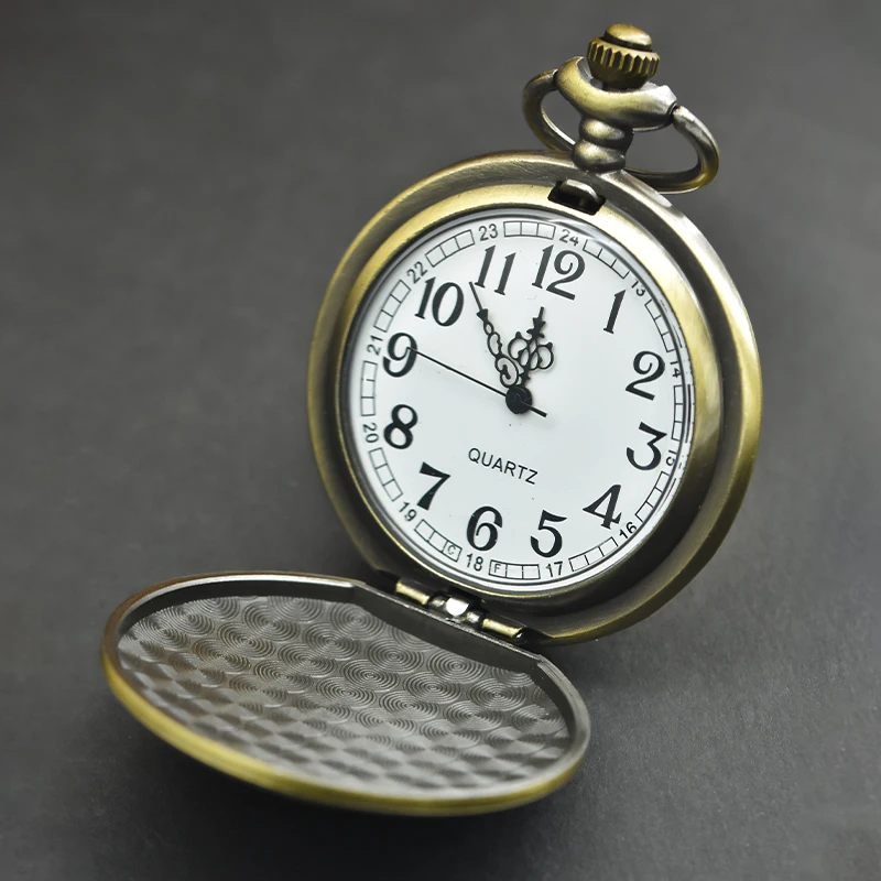 Vintage Bronze Clamshell Openwork Flower Carved Necklace Quartz Pocket Watch Fashion Jewelry Gift For Ladies Gift