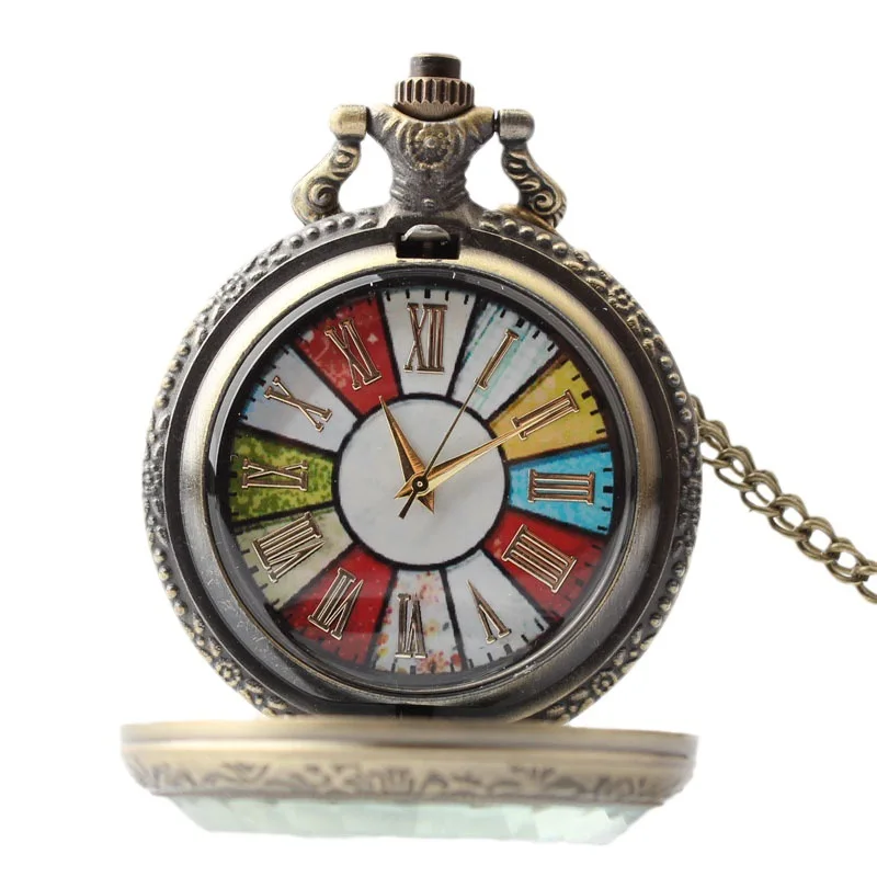 Retro Bronze Steampunk Seven-Color Roman Flip-Back Quartz Necklace Series Commemorative Pocket Watch For Male And Female Student