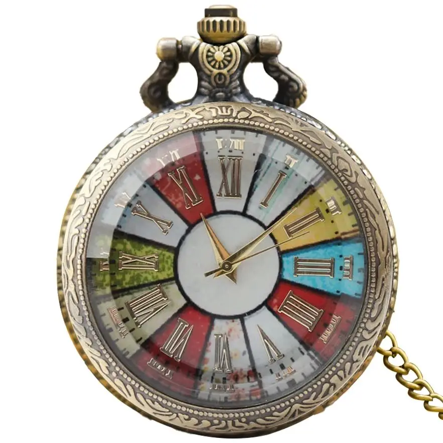 Retro Bronze Steampunk Seven-Color Roman Flip-Back Quartz Necklace Series Commemorative Pocket Watch For Male And Female Student