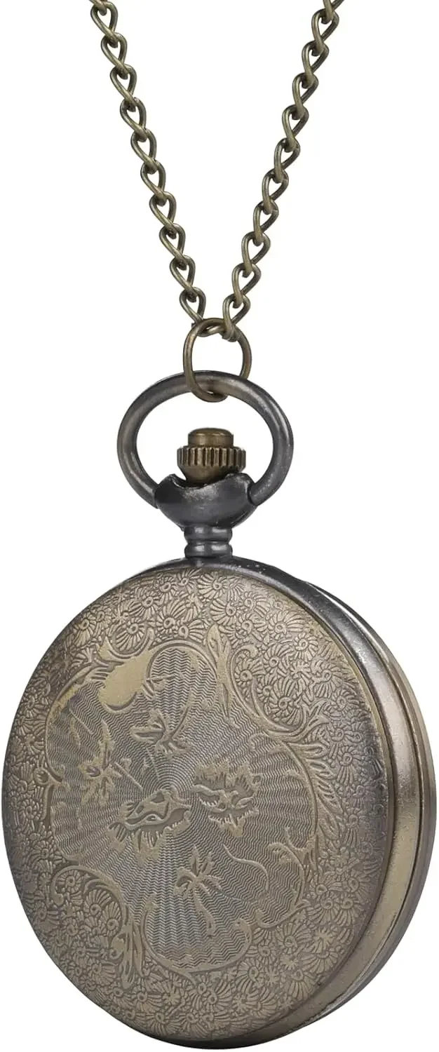 Antique Bronze Hollow Pocket Watch, Steampunk Quartz Analog Watch, Vintage Pendant Watch, Classic Retro Pocket Watch with Chain