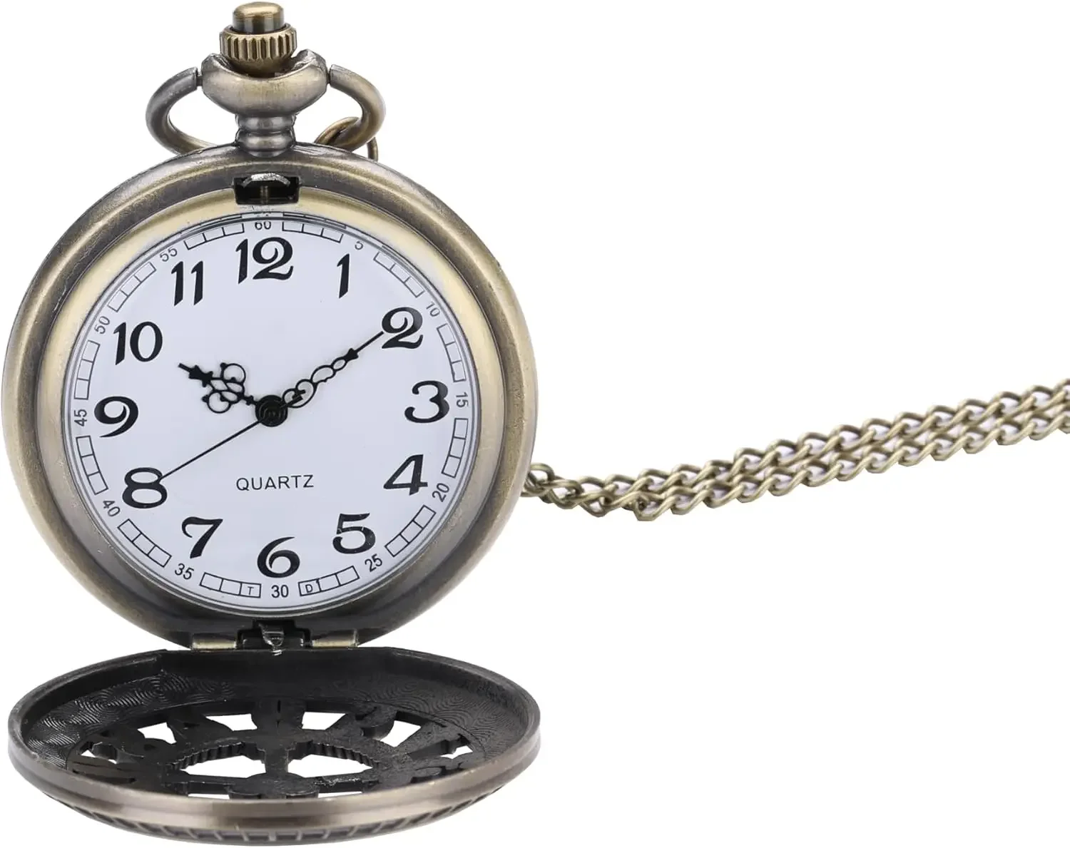 Antique Bronze Hollow Pocket Watch, Steampunk Quartz Analog Watch, Vintage Pendant Watch, Classic Retro Pocket Watch with Chain