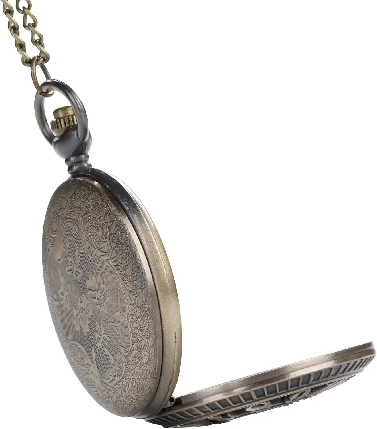 Antique Bronze Hollow Pocket Watch, Steampunk Quartz Analog Watch, Vintage Pendant Watch, Classic Retro Pocket Watch with Chain