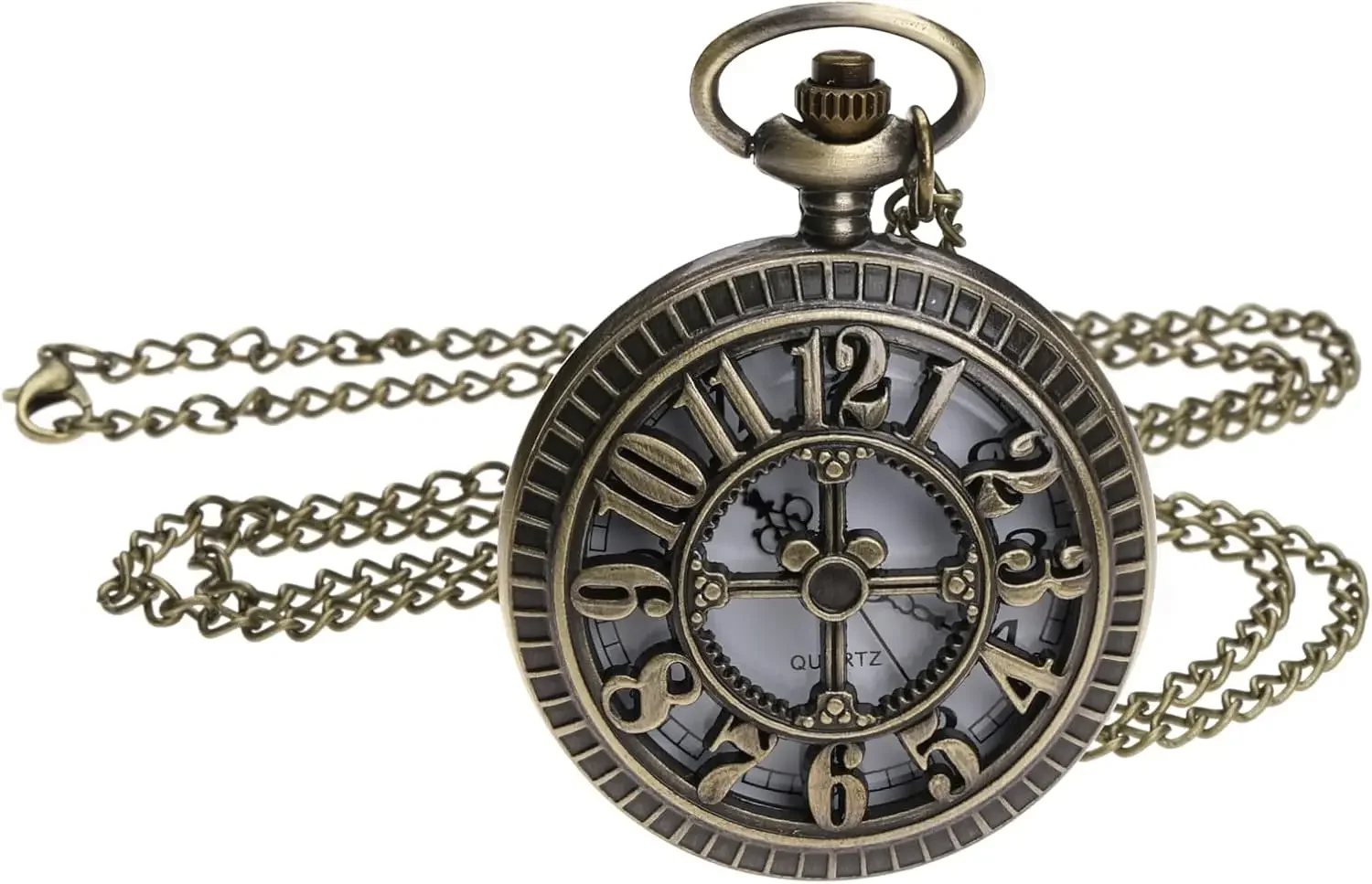 Antique Bronze Hollow Pocket Watch, Steampunk Quartz Analog Watch, Vintage Pendant Watch, Classic Retro Pocket Watch with Chain