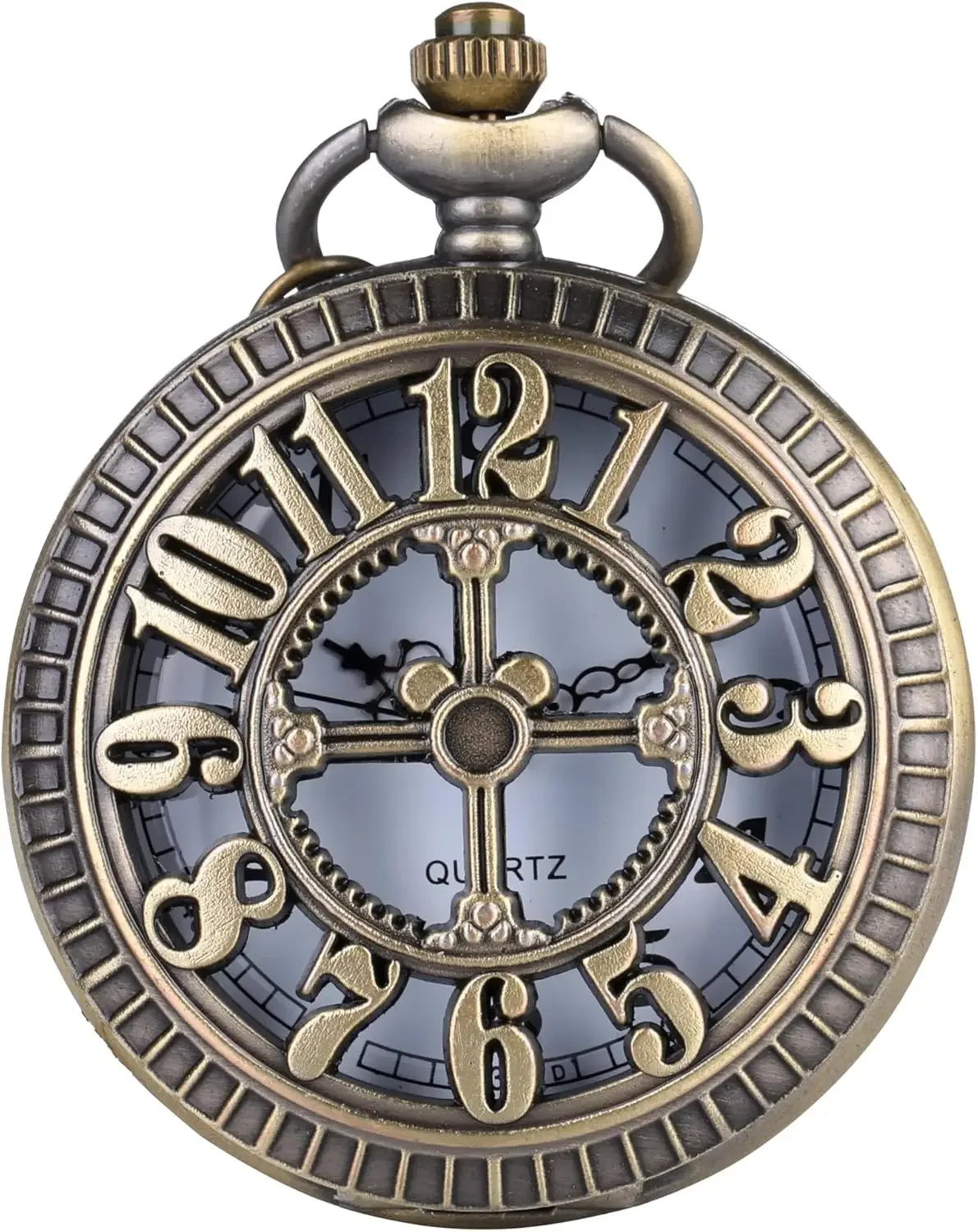 Antique Bronze Hollow Pocket Watch, Steampunk Quartz Analog Watch, Vintage Pendant Watch, Classic Retro Pocket Watch with Chain
