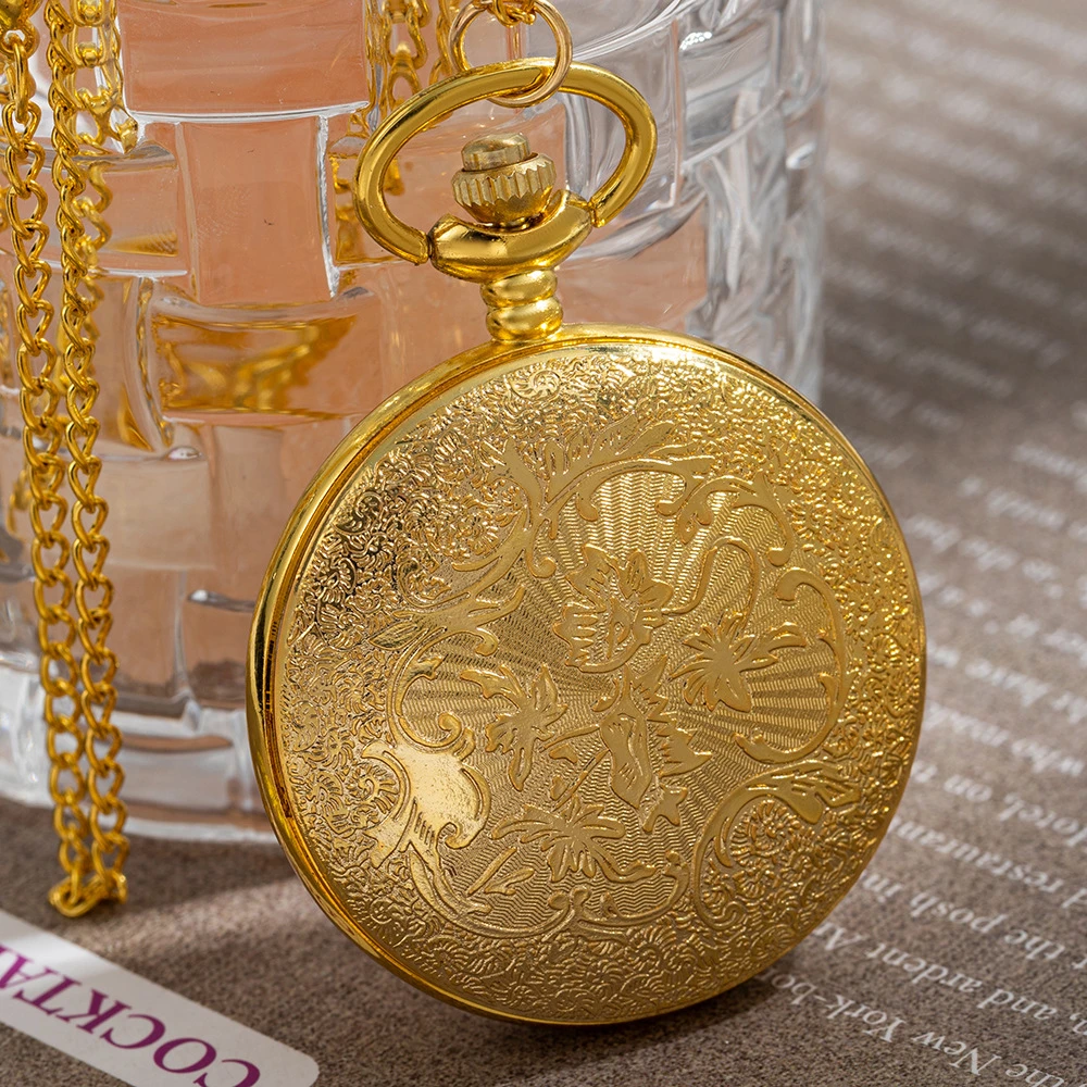 Vintage Steampunk Pocket Watch Necklace Bronze Wonderland Hollow Compass Quartz FOB Chain Arabic Numerals Gift for Men Women