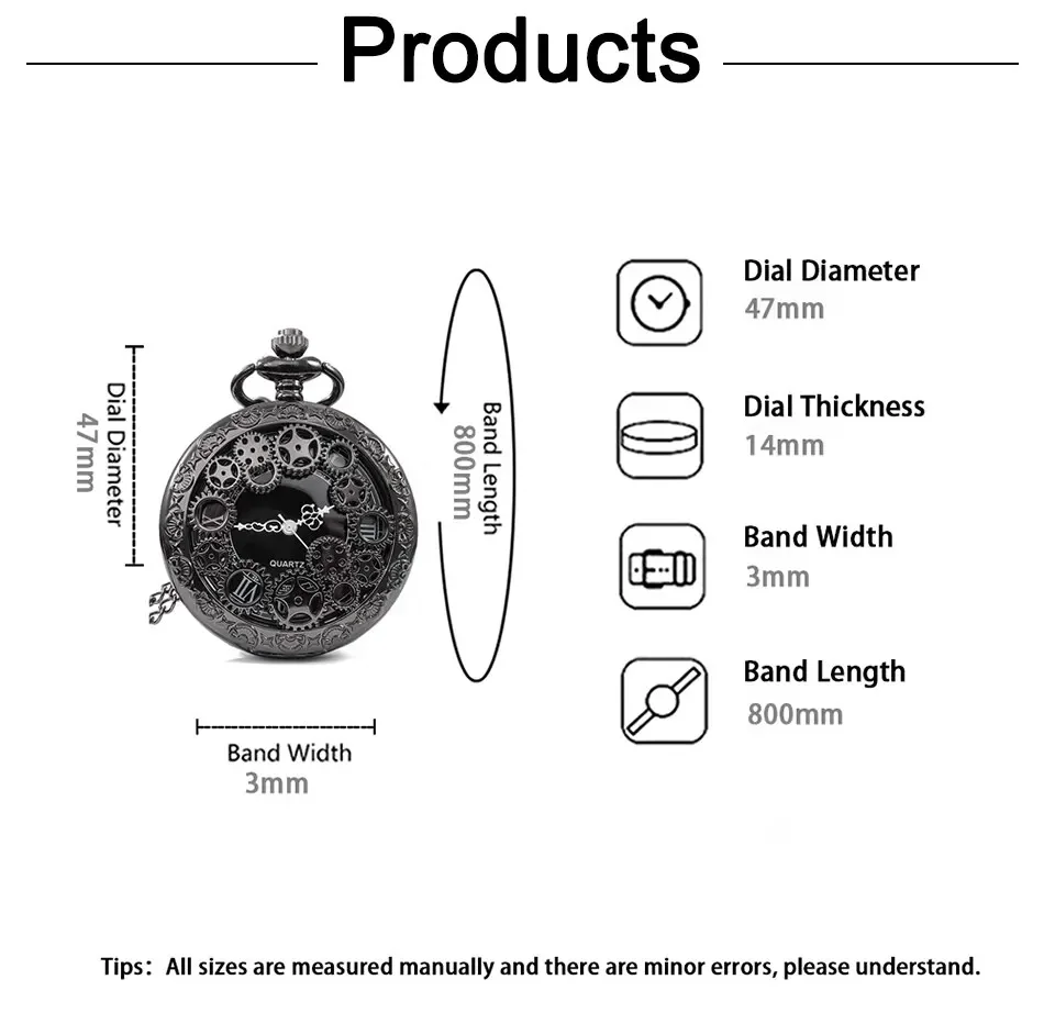 Creative hollowed out gear carved quartz pocket watch, retro flip fashion hanging watch