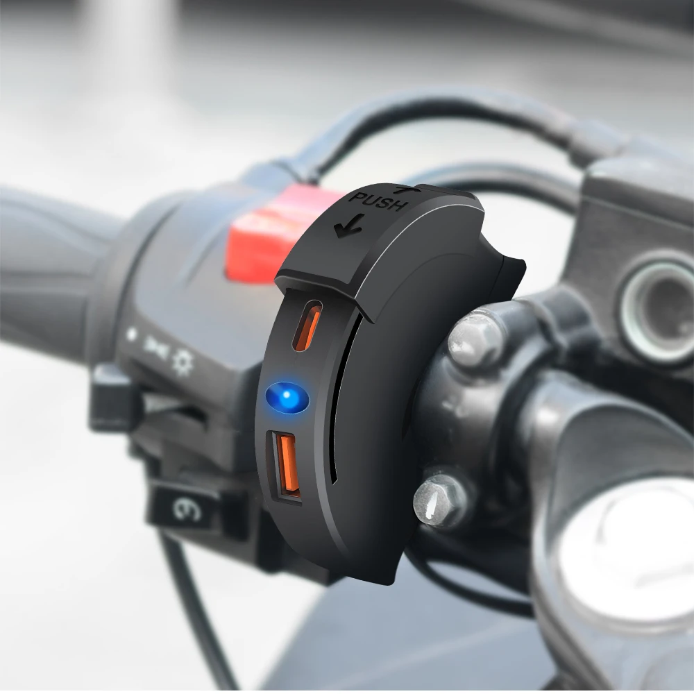 48W Motorcycle Fast Charger QC3.0 18W PD 30W Handlebar Charging Bracket Waterproof Bike Phone Charger 12/24V Socket Adapter