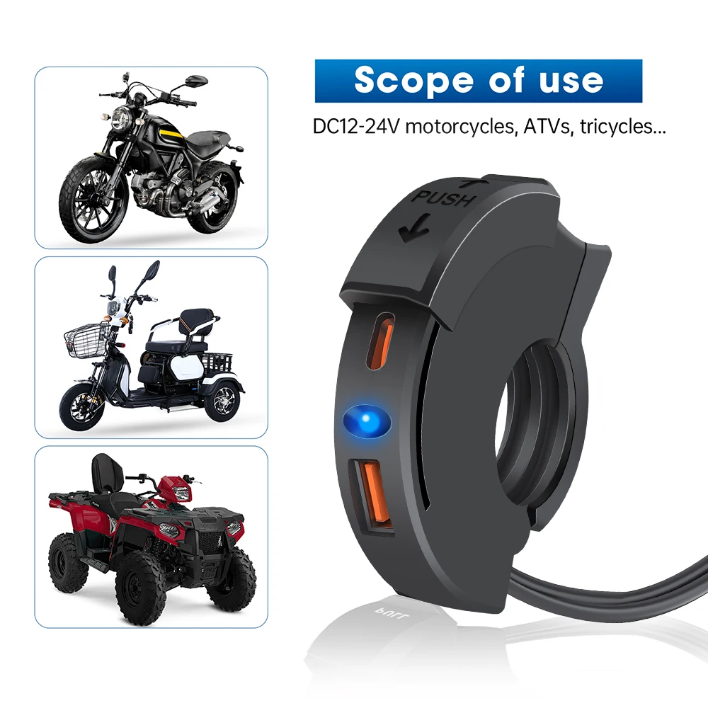 48W Motorcycle Fast Charger QC3.0 18W PD 30W Handlebar Charging Bracket Waterproof Bike Phone Charger 12/24V Socket Adapter