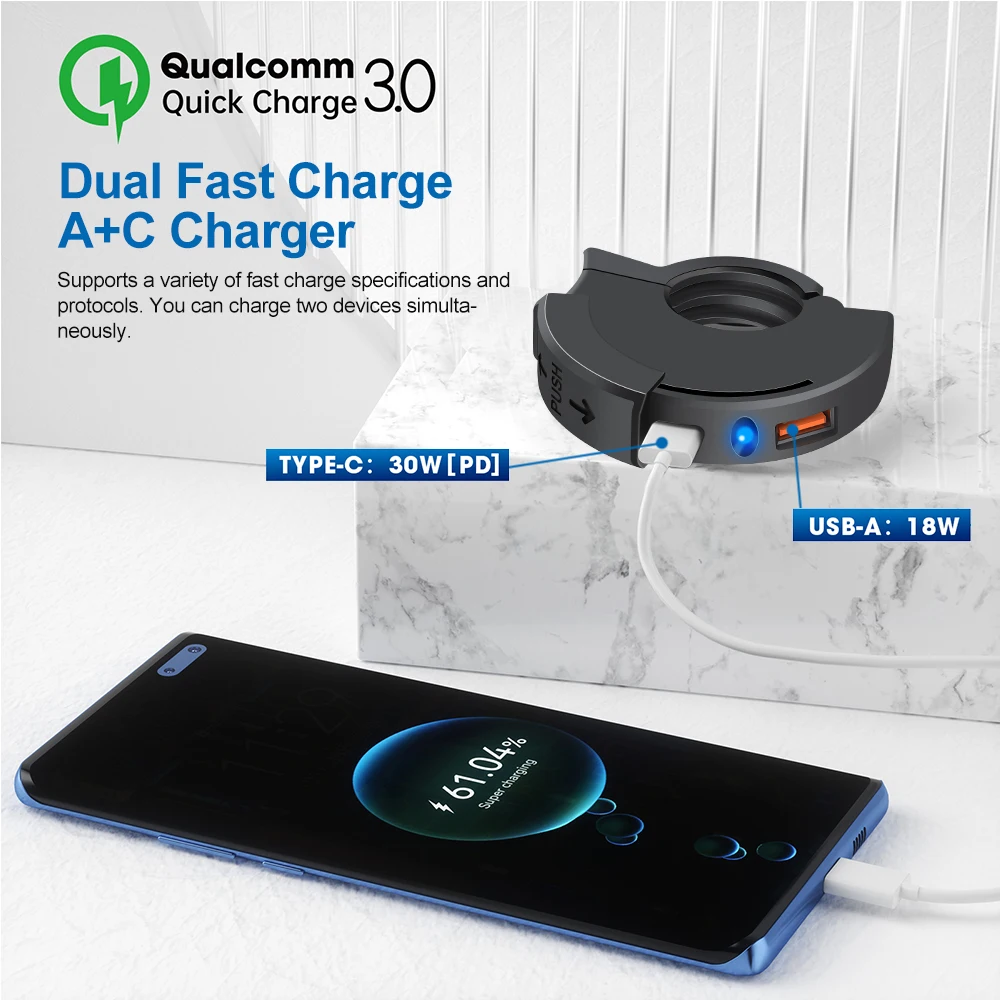 48W Motorcycle Fast Charger QC3.0 18W PD 30W Handlebar Charging Bracket Waterproof Bike Phone Charger 12/24V Socket Adapter
