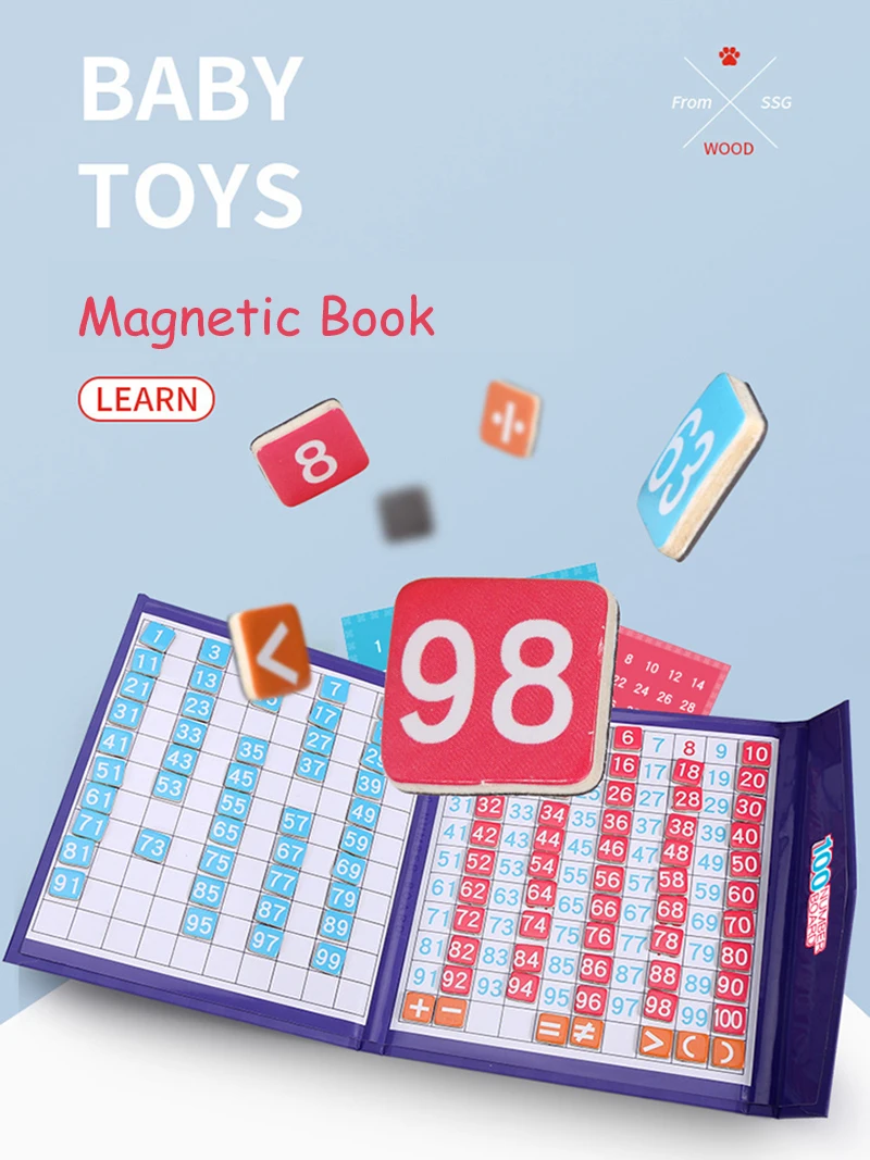 1-100 Montessori Magnetic Number Book Math Toy Count Board Games Arithmetic Learning Teaching Aid Early Educational Toy For Kids