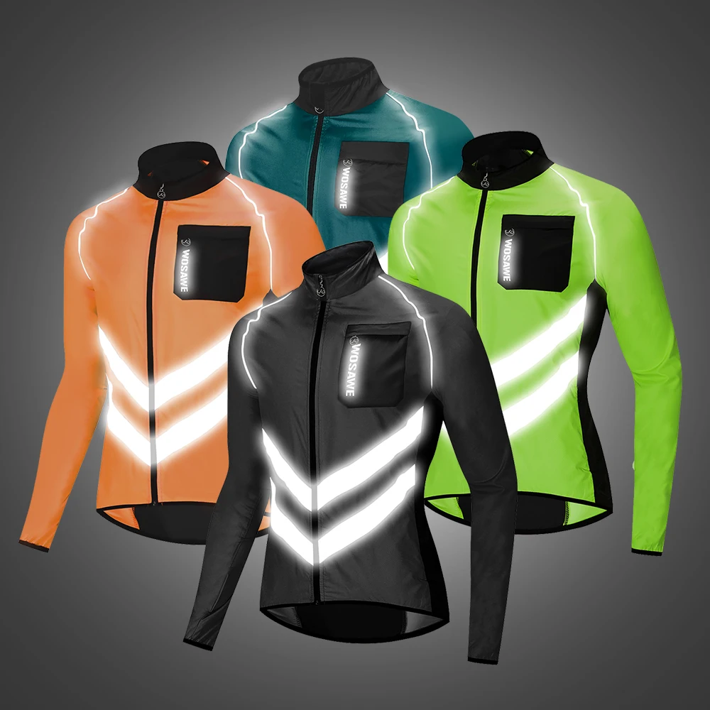 WOSAWE Men’s Cycling Windbreaker Jacket Waterproof Windproof Reflective Bike Coat Lightweight Outdoor Sports Apparel Portable