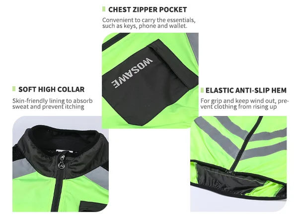 WOSAWE Men’s Cycling Windbreaker Jacket Waterproof Windproof Reflective Bike Coat Lightweight Outdoor Sports Apparel Portable