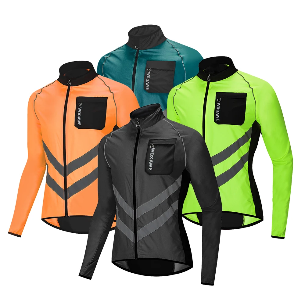 WOSAWE Men’s Cycling Windbreaker Jacket Waterproof Windproof Reflective Bike Coat Lightweight Outdoor Sports Apparel Portable