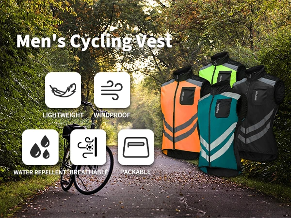 WOSAWE Men’s Cycling Windbreaker Jacket Waterproof Windproof Reflective Bike Coat Lightweight Outdoor Sports Apparel Portable