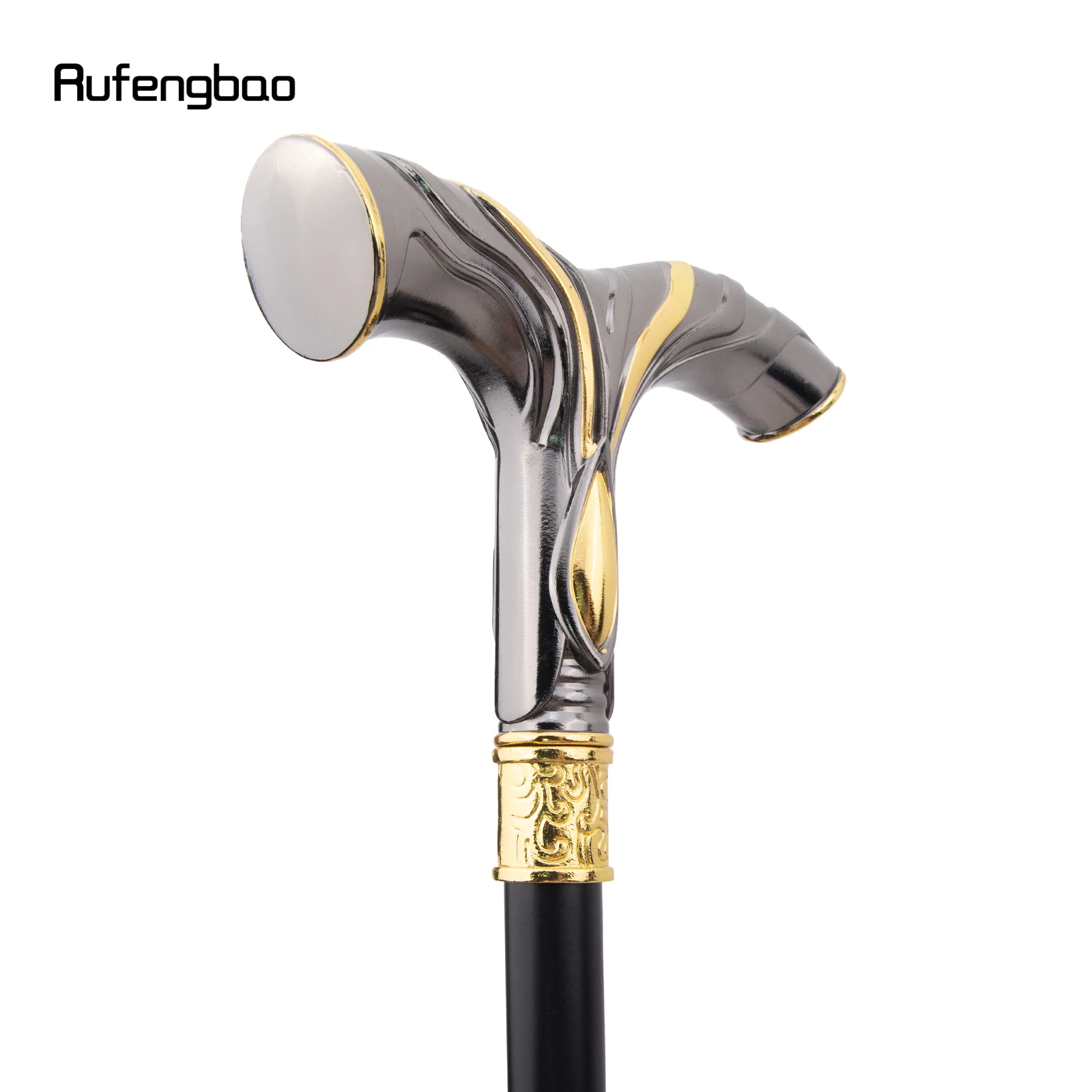 Golden Black Flowing Lines Handle Walking Stick with Hidden Plate Self Defense Fashion Cane Plate Cosplay Crosier Stick 92cm