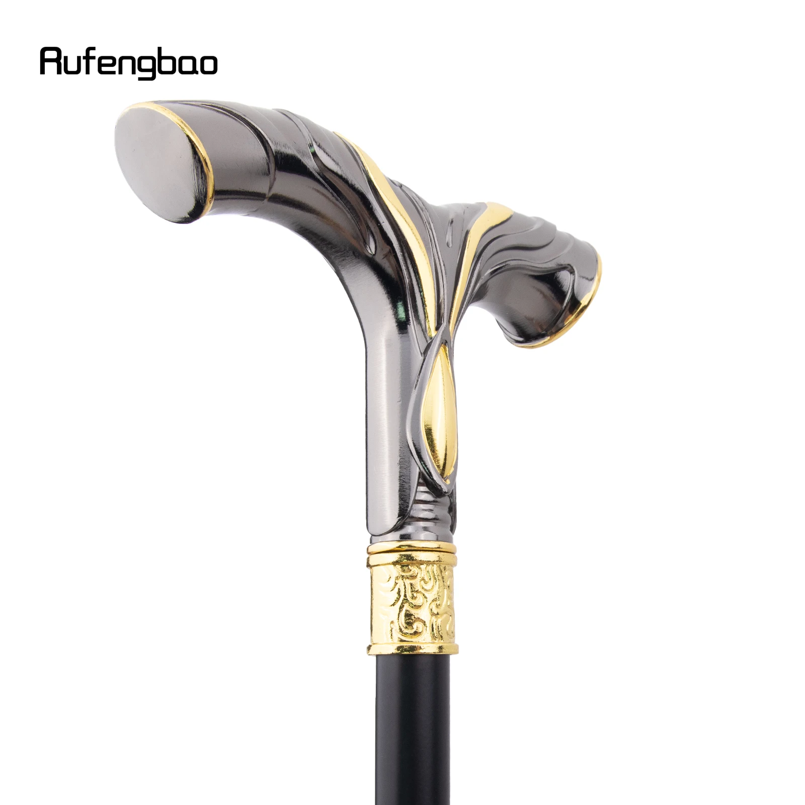 Golden Black Flowing Lines Handle Walking Stick with Hidden Plate Self Defense Fashion Cane Plate Cosplay Crosier Stick 92cm