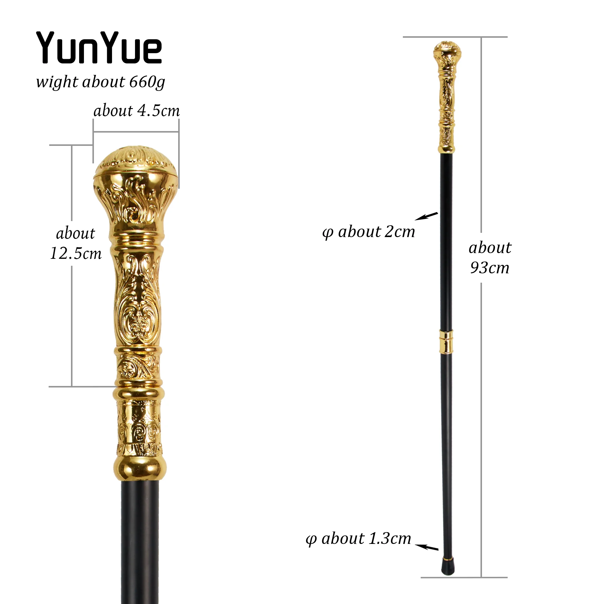Elegant Golden Round Handle Fashion Walking Stick Cosplay Gentlemen Vintage Handmade Walking Cane Lady Detachable Walking Canes