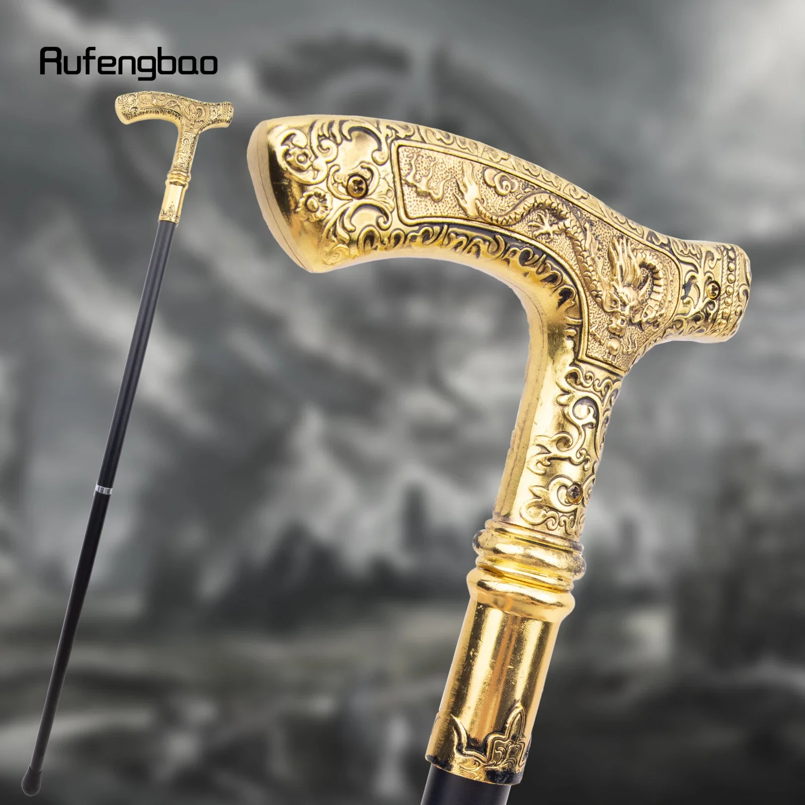 Golden Dragon Luxury Pattern Walking Stick Party Fashion Elegant Walking Stick Decorative Cospaly Cane Knob Crosier 89cm