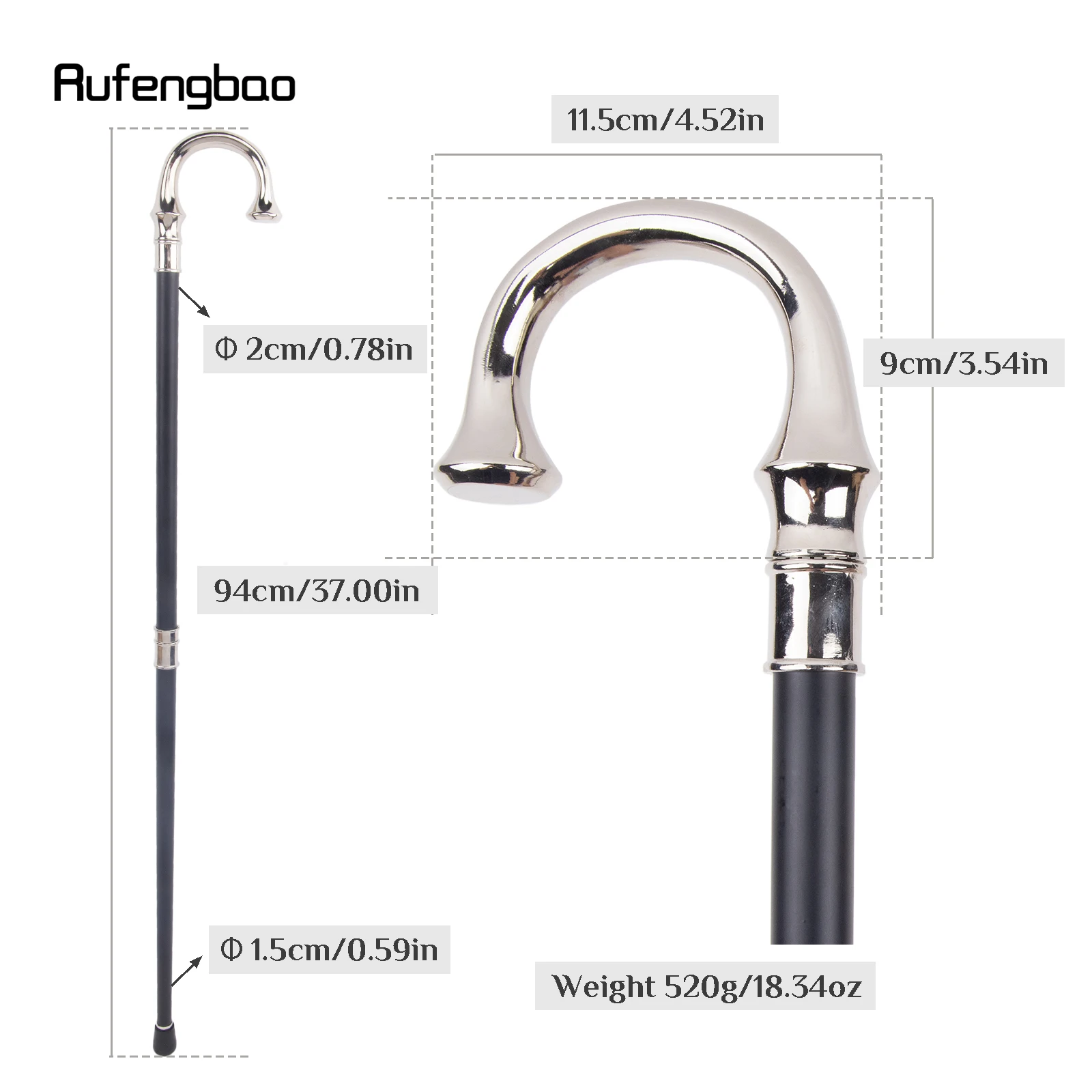 White U Hanger Walking Stick with Hidden Plate Self Defense Fashion Cane Plate Cosplay Crosier Stick 94cm