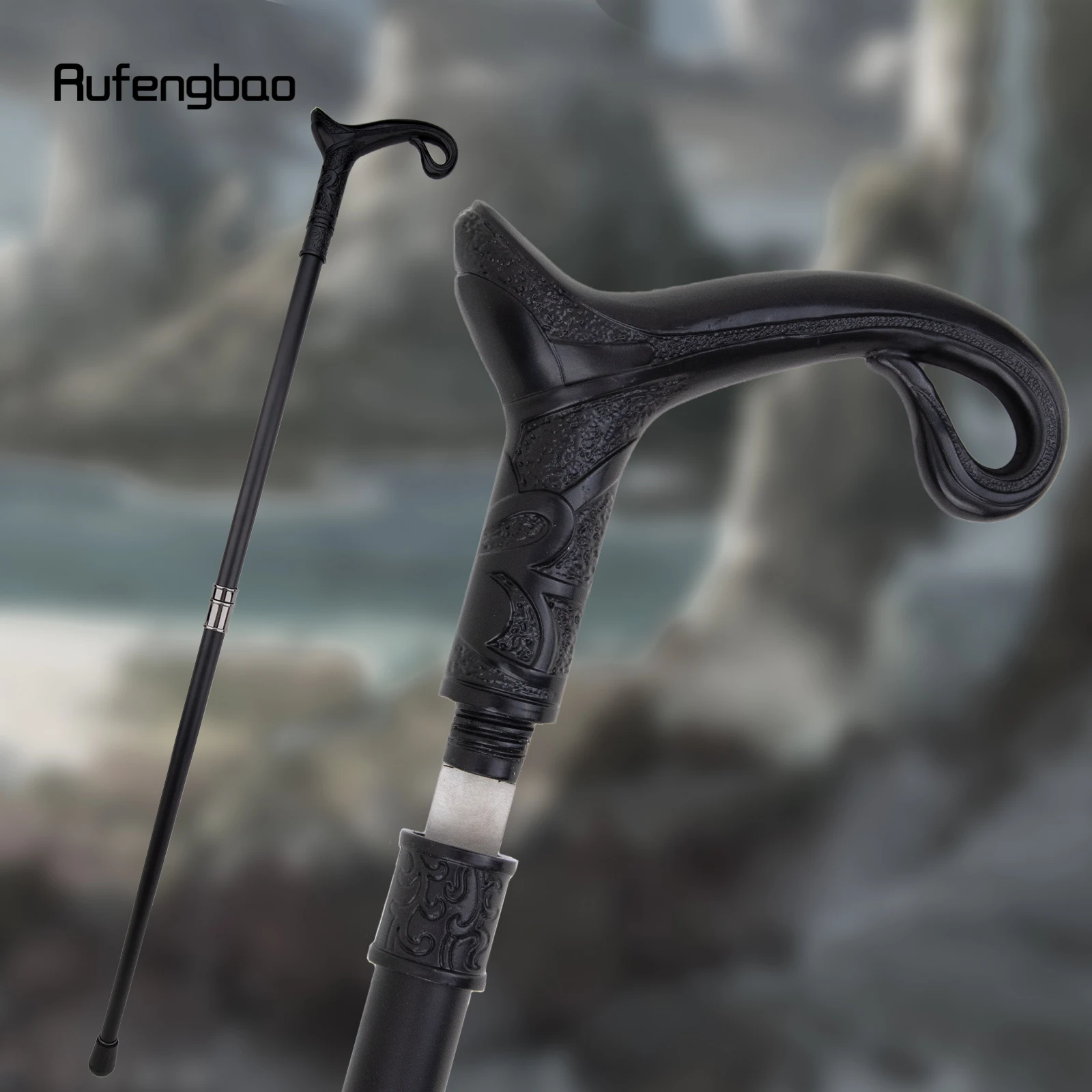 Black Luxury Curve Line Type Walking Stick with Hidden Plate Self Defense Fashion Cane Plate Cosplay Crosier Stick 93cm