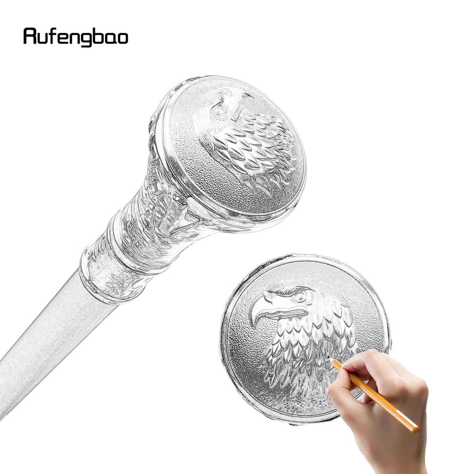 White Eagle Hawk Head Totem Relief Walking Stick with Hidden Plate Self Defense Fashion Cane Plate Cosplay Crosier Stick 93cm