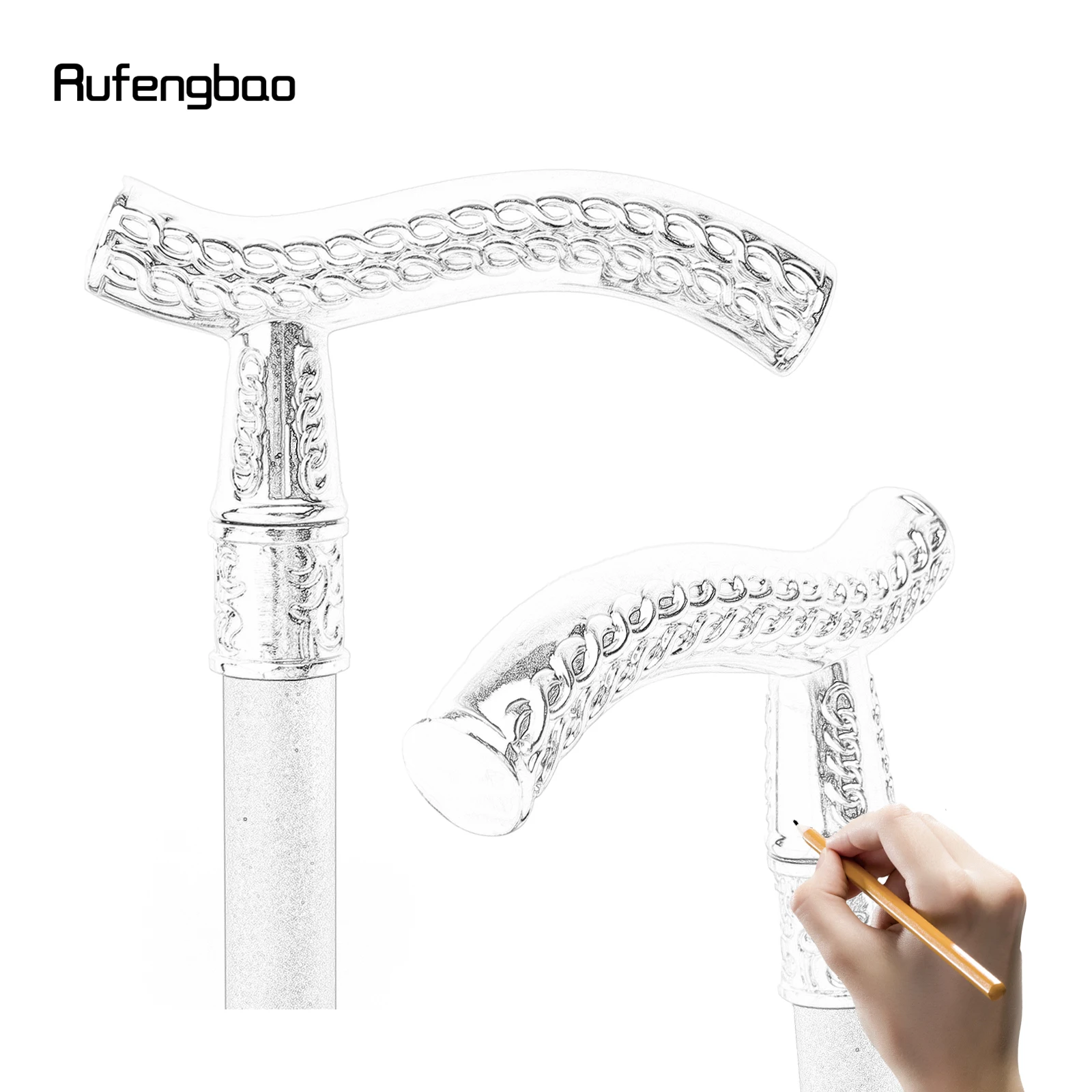 White Flower Wheatear Pattern Handle Walking Stick with Hidden Plate Self Defense Fashion Cane Plate Cosplay Crosier Stick 93cm