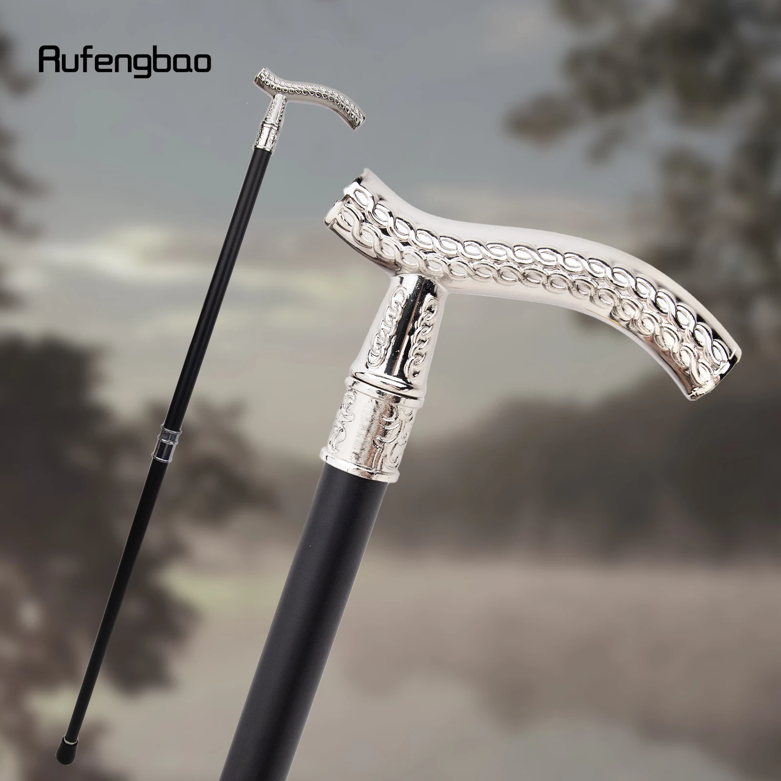 White Flower Wheatear Pattern Handle Walking Stick with Hidden Plate Self Defense Fashion Cane Plate Cosplay Crosier Stick 93cm