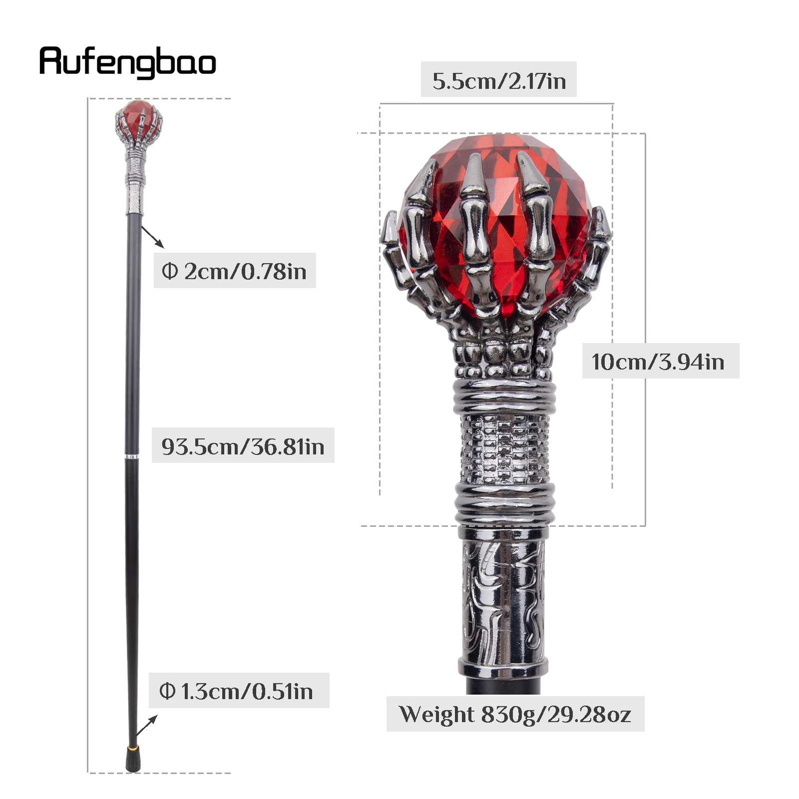 Red Glass Ball Steampunk Cane Fashion Decorative Stick Gentleman Luxury Crosier Knob Walking Stick 93cm
