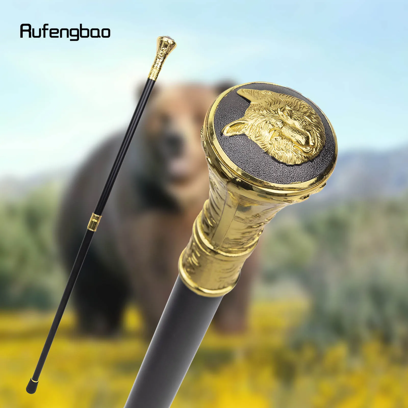 Gold Luxury Wolf Head Totem Relief Walking Stick with Hidden Sword Self Defense Fashion Cane Sword Cosplay Crosier Stick 93cm