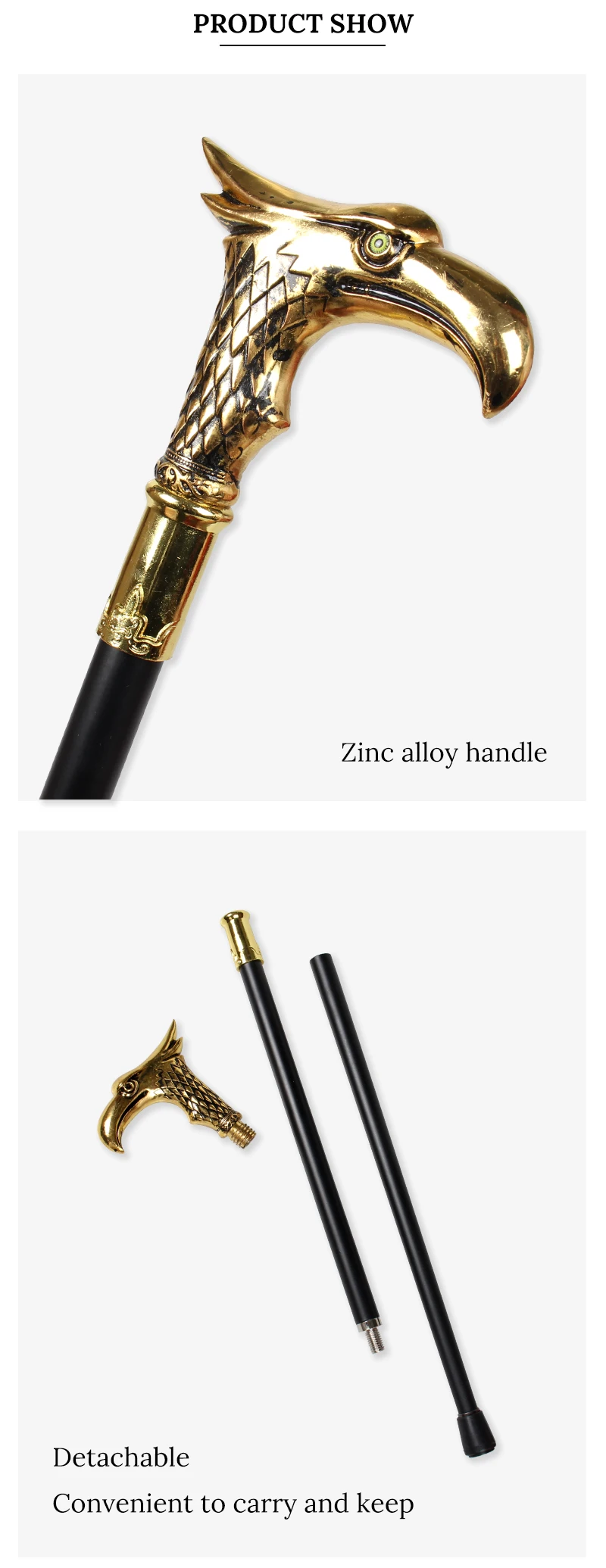 Gold & Black Eagle-Head Men's Luxury Walking Stick Women Fashion Elegant Decorative Canes Vintage Party Accessory for Gentlemen
