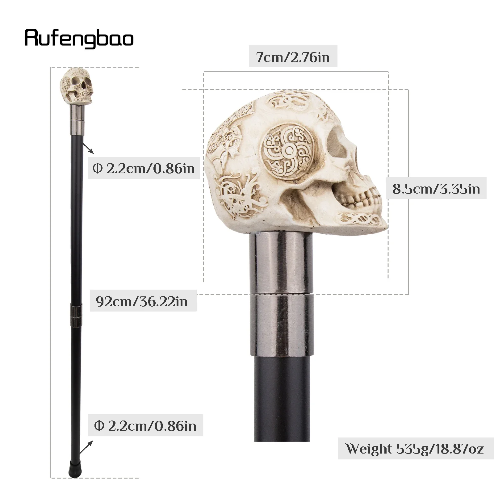 White Resin Skull Monster Head Walking Cane Fashion Decorative Steel Stick Gentleman Elegant Cosplay Cane Knob Crosier 94cm